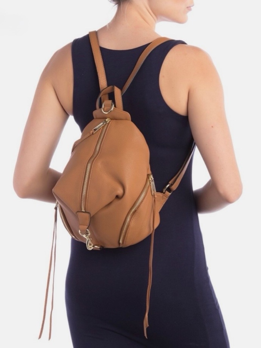 Rebecca Minkoff Julian Medium Leather Backpack Caramello Brown Pebbled